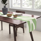 Modern Liquid Swirl Abstract Pattern in Cream and Light Sage Green Table Runner Gallery Image 2