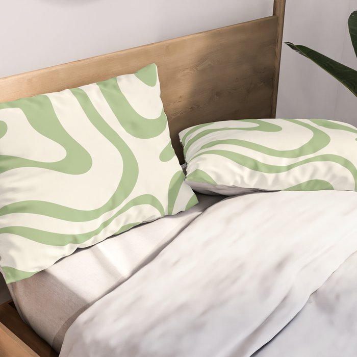 Modern Liquid Swirl Abstract Pattern in Cream and Light Sage Green Pillow Sham Gallery Image 2
