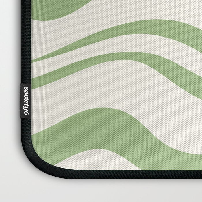 Modern Liquid Swirl Abstract Pattern in Cream and Light Sage Green Laptop Sleeve Gallery Image 3