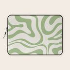 Modern Liquid Swirl Abstract Pattern in Cream and Light Sage Green Laptop Sleeve Gallery Image 1