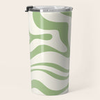 Modern Liquid Swirl Abstract Pattern in Cream and Light Sage Green Travel Mug Gallery Image 3