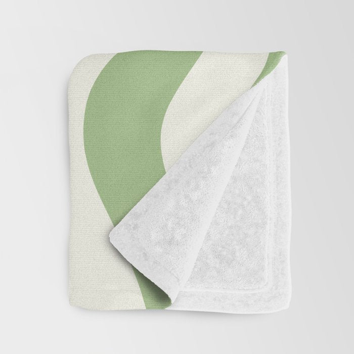 Modern Liquid Swirl Abstract Pattern in Cream and Light Sage Green Throw Blanket Gallery Image 3