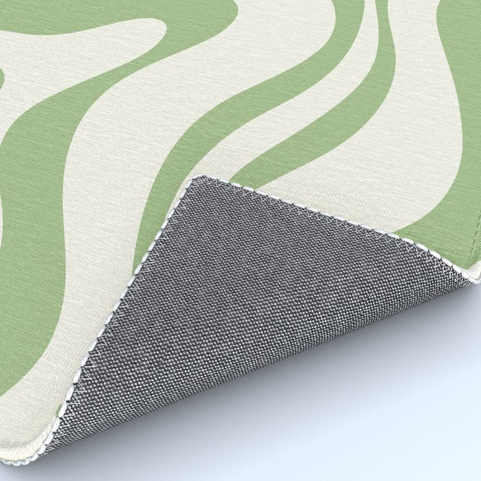 Modern Liquid Swirl Abstract Pattern in Cream and Light Sage Green Rug Gallery Image 4
