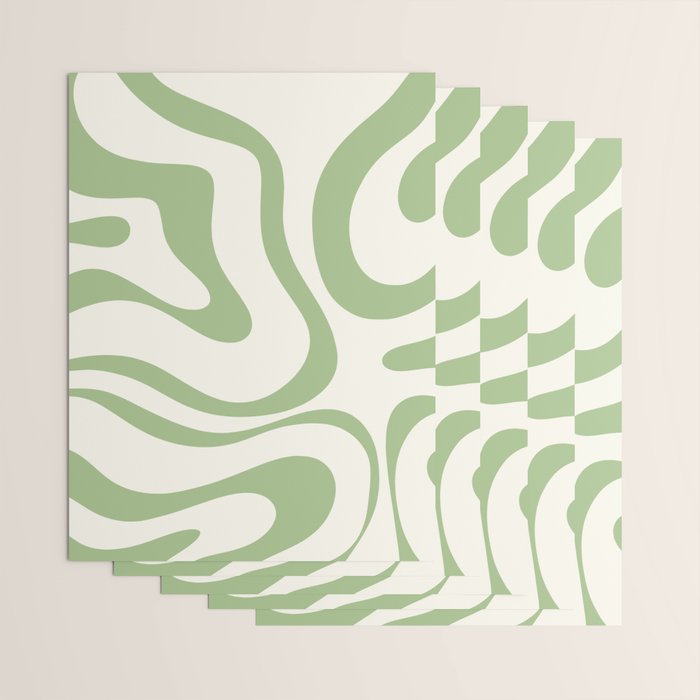 Modern Liquid Swirl Abstract Pattern in Cream and Light Sage Green Wrapping Paper Gallery Image 3