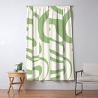 Modern Liquid Swirl Abstract Pattern in Cream and Light Sage Green Window Curtain Gallery Image 5