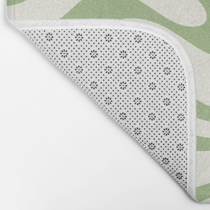 Modern Liquid Swirl Abstract Pattern in Cream and Light Sage Green Bath Mat Gallery Image 2