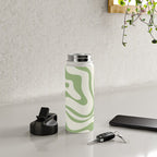 Modern Liquid Swirl Abstract Pattern in Cream and Light Sage Green Water Bottle Gallery Image 4