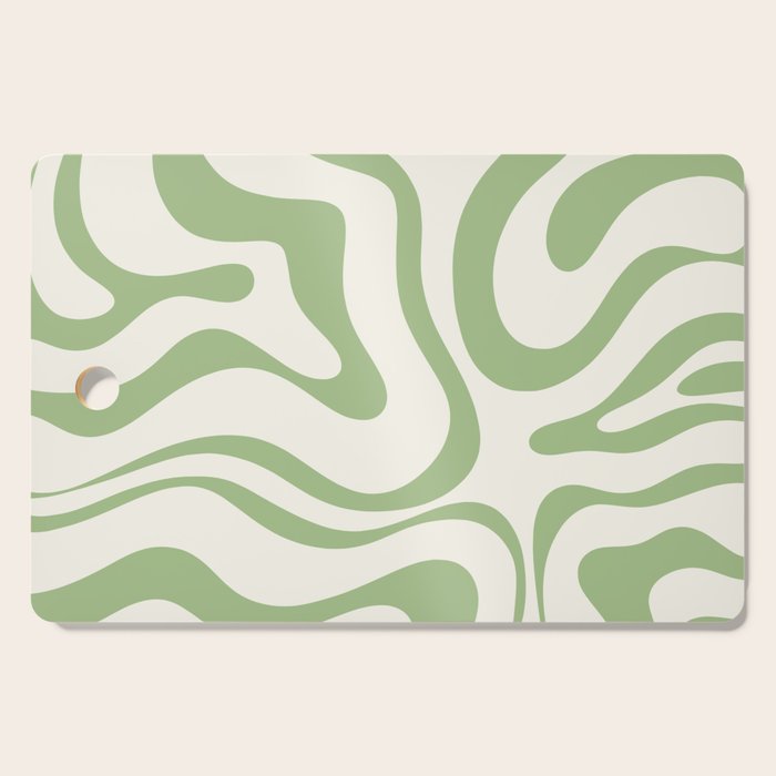 Modern Liquid Swirl Abstract Pattern in Cream and Light Sage Green Cutting Board Gallery Image 1