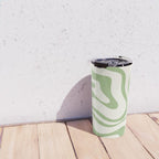 Modern Liquid Swirl Abstract Pattern in Cream and Light Sage Green Travel Mug Gallery Image 4