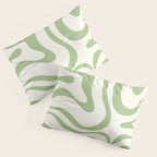 Modern Liquid Swirl Abstract Pattern in Cream and Light Sage Green Pillow Sham Gallery Image 3