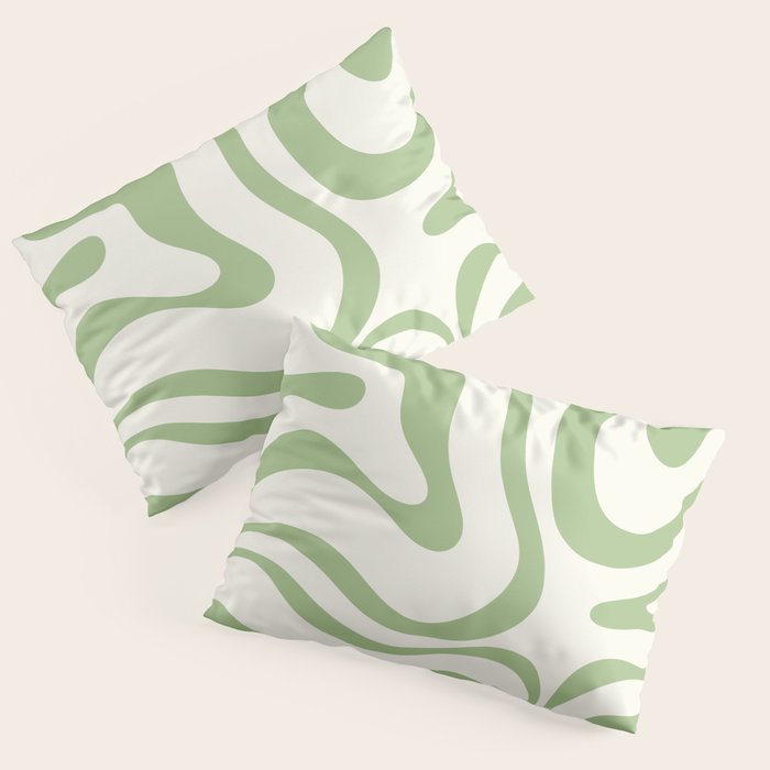 Modern Liquid Swirl Abstract Pattern in Cream and Light Sage Green Pillow Sham Gallery Image 3