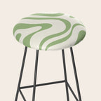 Modern Liquid Swirl Abstract Pattern in Cream and Light Sage Green Stool Gallery Image 2