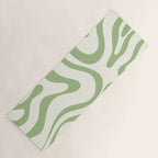 Modern Liquid Swirl Abstract Pattern in Cream and Light Sage Green Yoga Mat Gallery Image 1