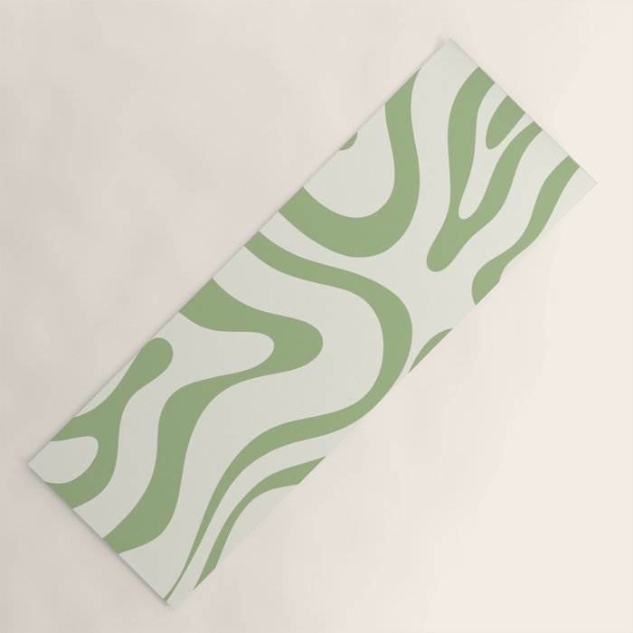 Modern Liquid Swirl Abstract Pattern in Cream and Light Sage Green Yoga Mat Gallery Image 1