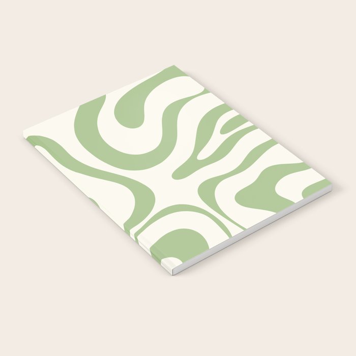 Modern Liquid Swirl Abstract Pattern in Cream and Light Sage Green Notebook Gallery Image 2