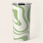 Modern Liquid Swirl Abstract Pattern in Cream and Light Sage Green Travel Mug Gallery Image 1