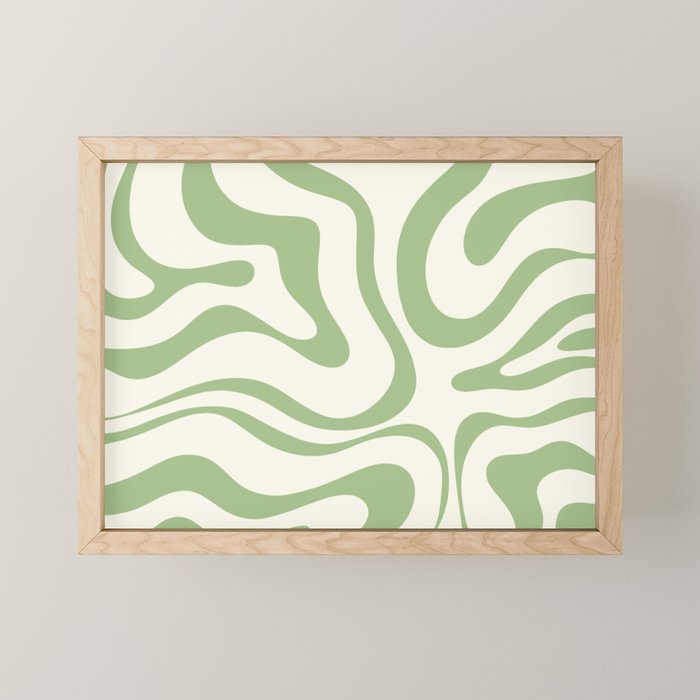 Modern Liquid Swirl Abstract Pattern in Cream and Light Sage Green Mini Art Print Gallery Image 1