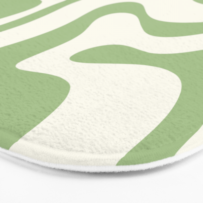 Modern Liquid Swirl Abstract Pattern in Cream and Light Sage Green Bath Mat Gallery Image 3
