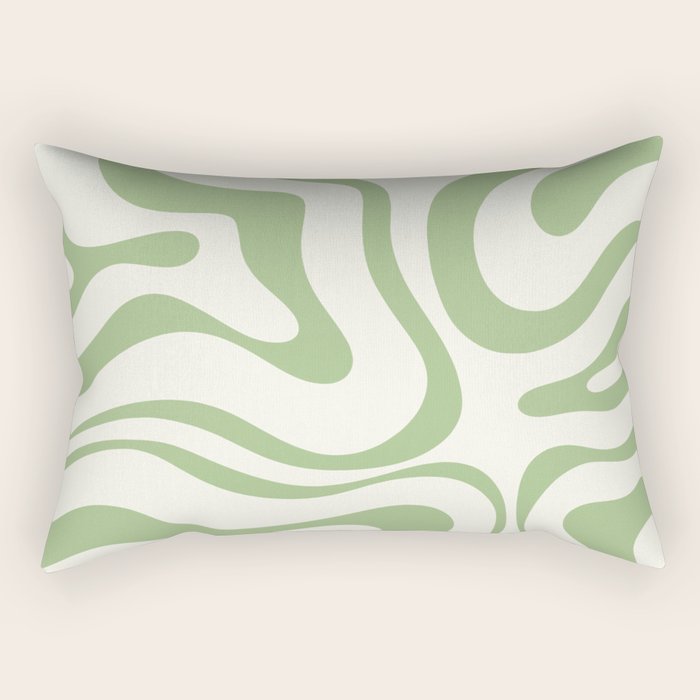 Modern Liquid Swirl Abstract Pattern in Cream and Light Sage Green Rectangular Pillow Gallery Image 1