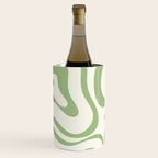 Modern Liquid Swirl Abstract Pattern in Cream and Light Sage Green Wine Chiller Gallery Image 1