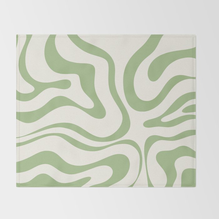 Modern Liquid Swirl Abstract Pattern in Cream and Light Sage Green Throw Blanket Gallery Image 2
