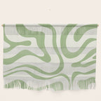 Modern Liquid Swirl Abstract Pattern in Cream and Light Sage Green Wall Hanging Gallery Image 1