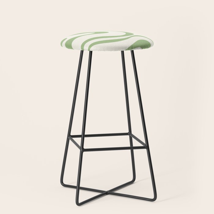 Modern Liquid Swirl Abstract Pattern in Cream and Light Sage Green Stool Gallery Image 1