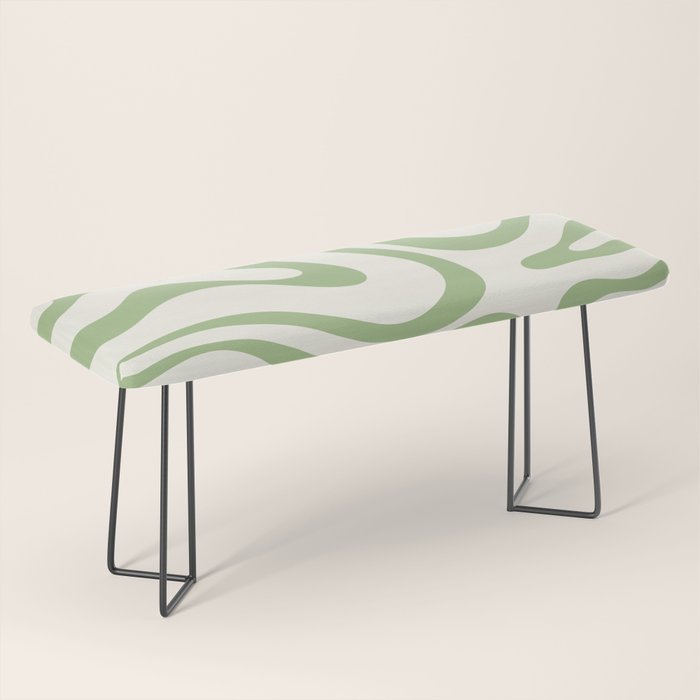 Modern Liquid Swirl Abstract Pattern in Cream and Light Sage Green Bench Gallery Image 1