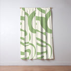 Modern Liquid Swirl Abstract Pattern in Cream and Light Sage Green Window Curtain Gallery Image 3