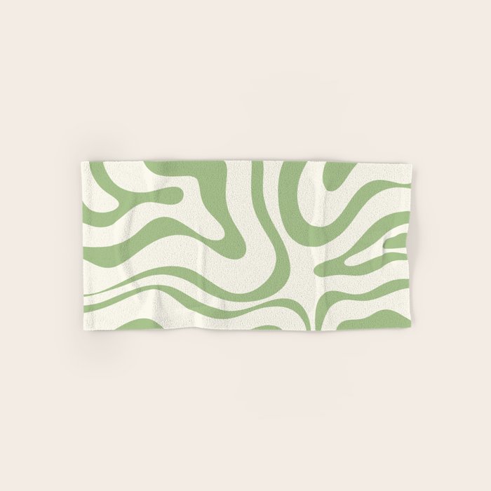 Modern Liquid Swirl Abstract Pattern in Cream and Light Sage Green Bath Towel Gallery Image 1