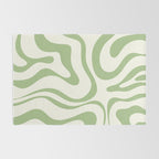 Modern Liquid Swirl Abstract Pattern in Cream and Light Sage Green Rug Gallery Image 2