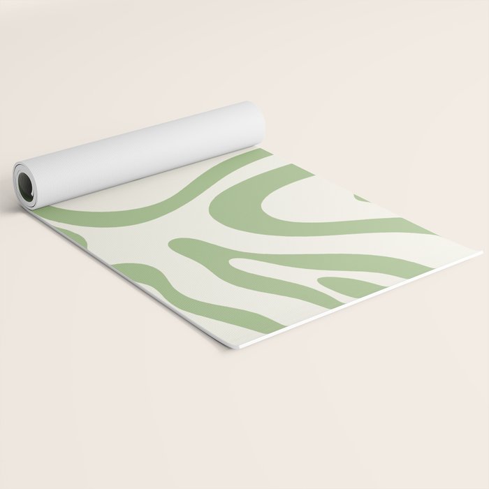 Modern Liquid Swirl Abstract Pattern in Cream and Light Sage Green Yoga Mat Gallery Image 2