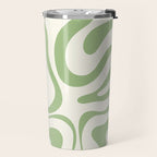 Modern Liquid Swirl Abstract Pattern in Cream and Light Sage Green Travel Mug Gallery Image 2