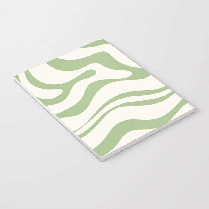 Modern Liquid Swirl Abstract Pattern in Cream and Light Sage Green Notebook Gallery Image 3