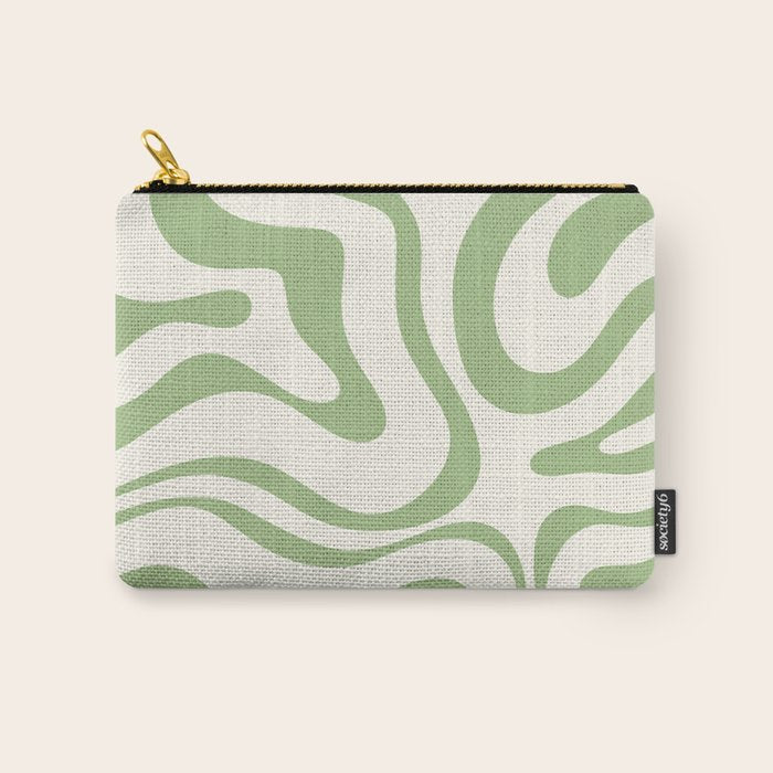 Modern Liquid Swirl Abstract Pattern in Cream and Light Sage Green Carry All Pouch Gallery Image 1