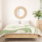 Modern Liquid Swirl Abstract Pattern in Cream and Light Sage Green Duvet Cover Gallery Image 3