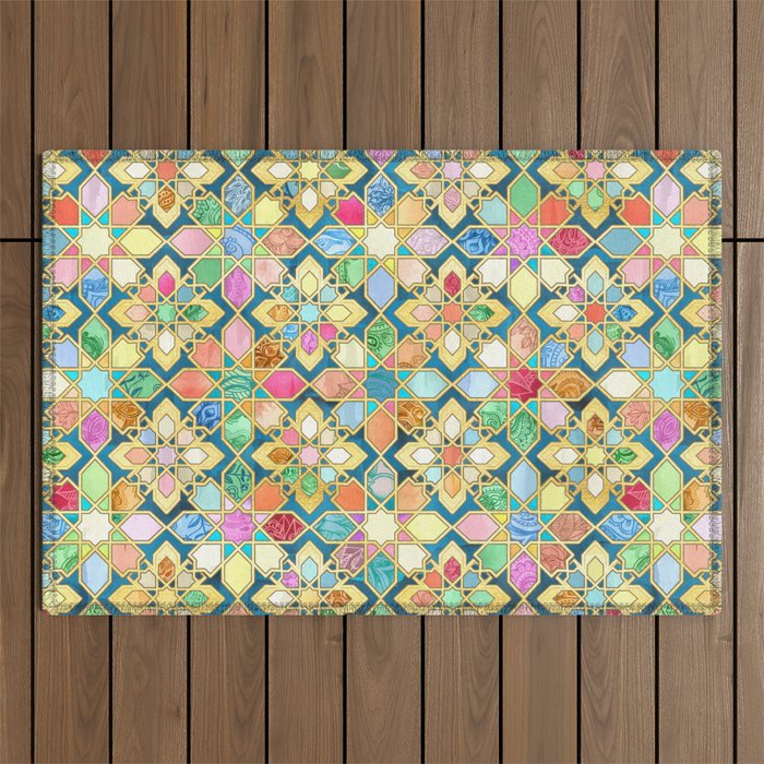Gilded Moroccan Mosaic Tiles Outdoor Rug Gallery Image 1