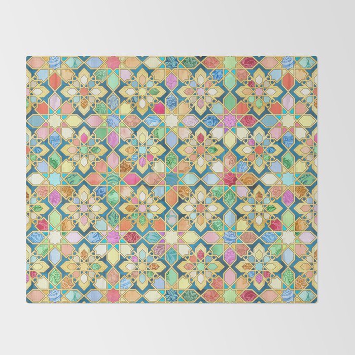 Gilded Moroccan Mosaic Tiles Throw Blanket Gallery Image 2
