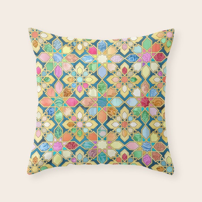 Gilded Moroccan Mosaic Tiles Throw Pillow Gallery Image 6