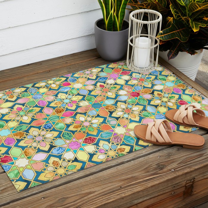 Gilded Moroccan Mosaic Tiles Outdoor Rug Gallery Image 2