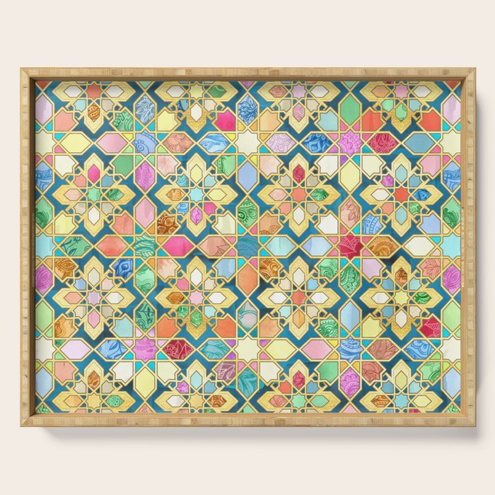 Gilded Moroccan Mosaic Tiles Serving Tray Gallery Image 1