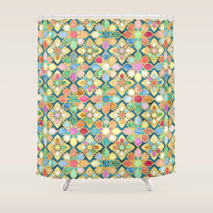 Gilded Moroccan Mosaic Tiles Shower Curtain Gallery Image 1