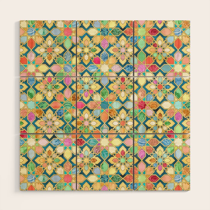 Gilded Moroccan Mosaic Tiles Wood Wall Art Gallery Image 1