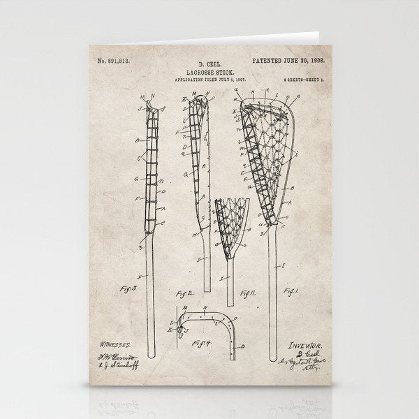 Lacrosse Stick Patent - Lacrosse Player Art - Antique Stationery Card Gallery Image 2