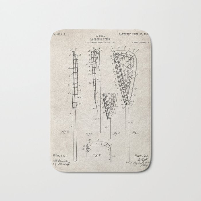 Lacrosse Stick Patent - Lacrosse Player Art - Antique Bath Mat Gallery Image 1