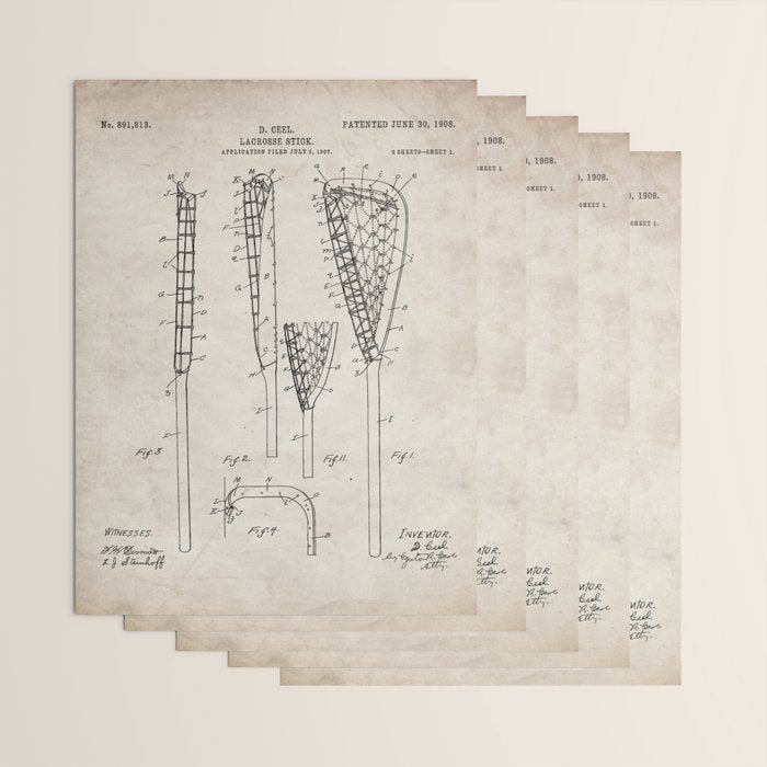 Lacrosse Stick Patent - Lacrosse Player Art - Antique Wrapping Paper Gallery Image 3