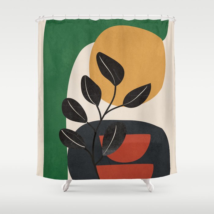 Modern Abstract Minimal Shapes Branches Art 6 Shower Curtain Gallery Image 1