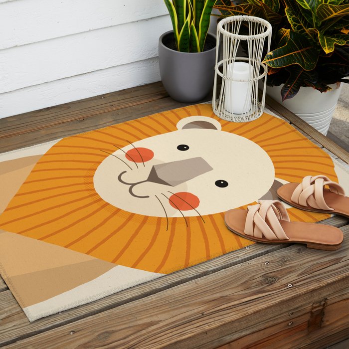 Lion, Animal Portrait Outdoor Rug Gallery Image 2