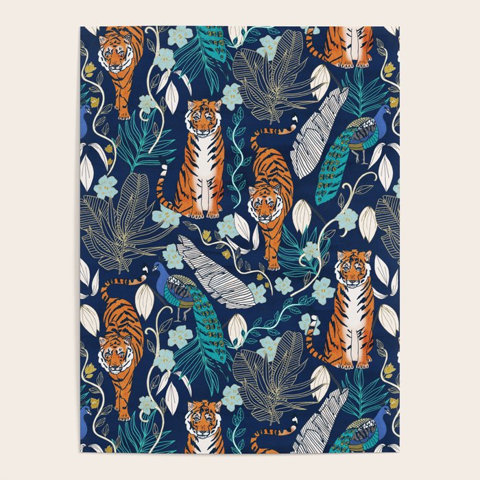 Tiger Toile on Navy Poster Gallery Image 4