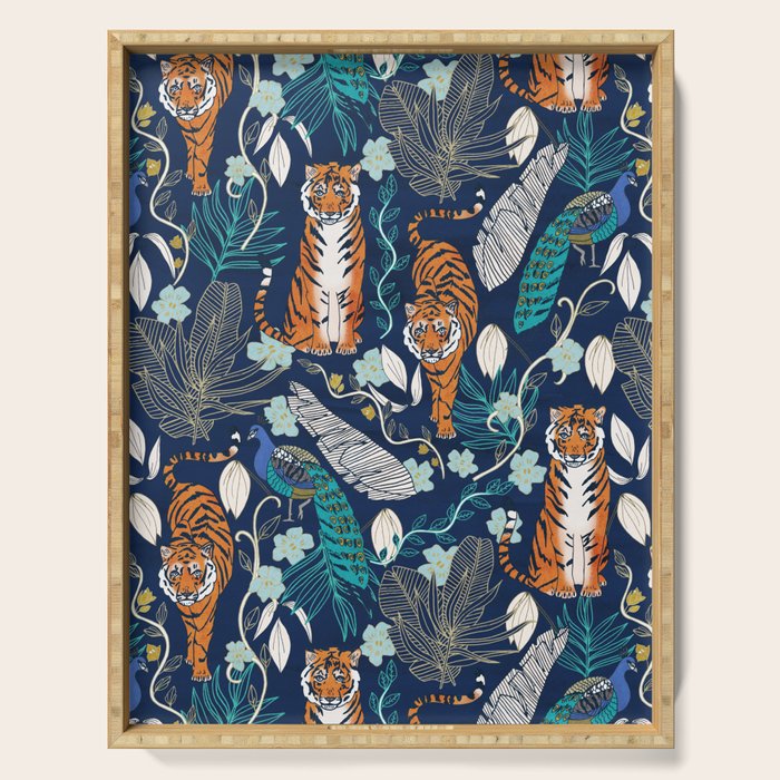 Tiger Toile on Navy Serving Tray Gallery Image 1